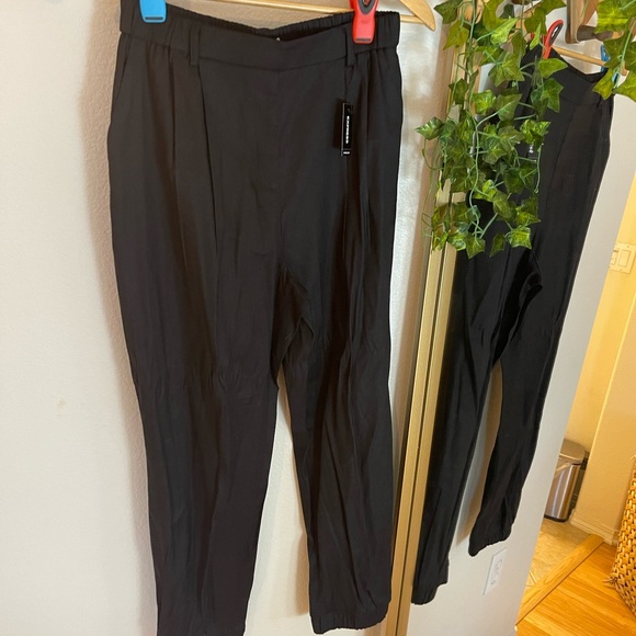 Express Linen Ankle Pull Black Pants - Picture 2 of 2